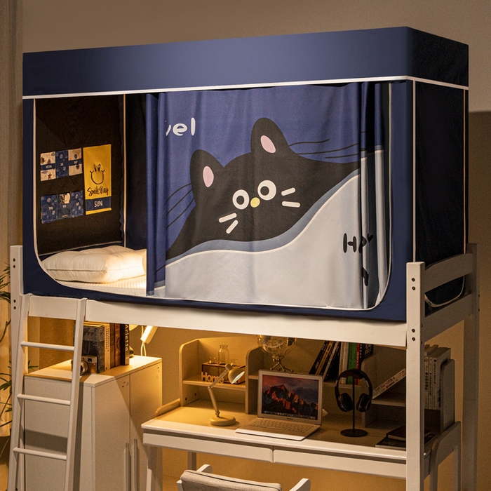 91家纺网 家纺一手货源 找家纺 宅部落 2026新款宅部落学生床帘宿舍上下铺印花无涂层强遮光学生蚊帐 躲喵喵