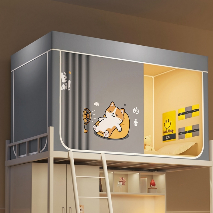 91家纺网 家纺一手货源 找家纺 宅部落 2026新款宅部落学生床帘宿舍上下铺印花无涂层强遮光学生蚊帐 酣睡喵