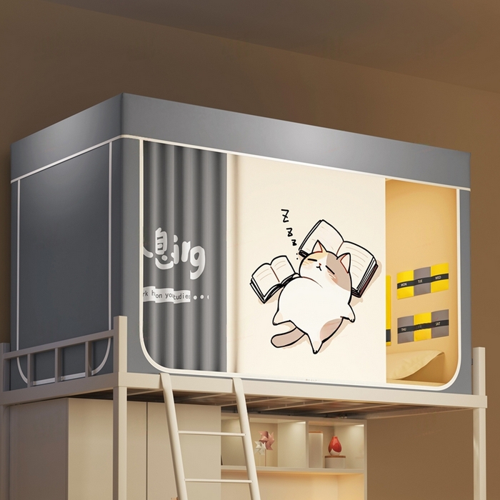 91家纺网 家纺一手货源 找家纺 宅部落 2026新款宅部落学生床帘宿舍上下铺印花无涂层强遮光学生蚊帐 喵不可言