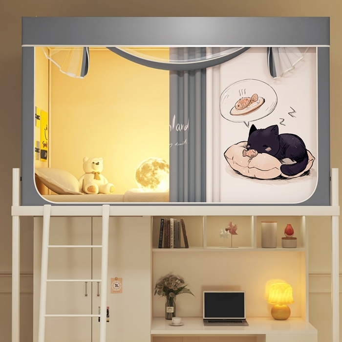 91家纺网 家纺一手货源 找家纺 宅部落 2026新款宅部落学生床帘宿舍上下铺印花无涂层强遮光学生蚊帐 鱼梦喵境