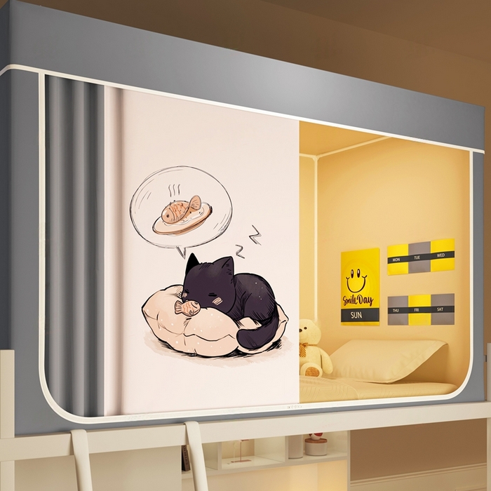 91家纺网 家纺一手货源 找家纺 宅部落 2026新款宅部落学生床帘宿舍上下铺印花无涂层强遮光学生蚊帐 鱼梦喵境