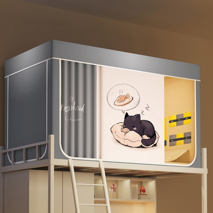 91家纺网 家纺一手货源 找家纺 宅部落 2026新款宅部落学生床帘宿舍上下铺印花无涂层强遮光学生蚊帐 鱼梦喵境