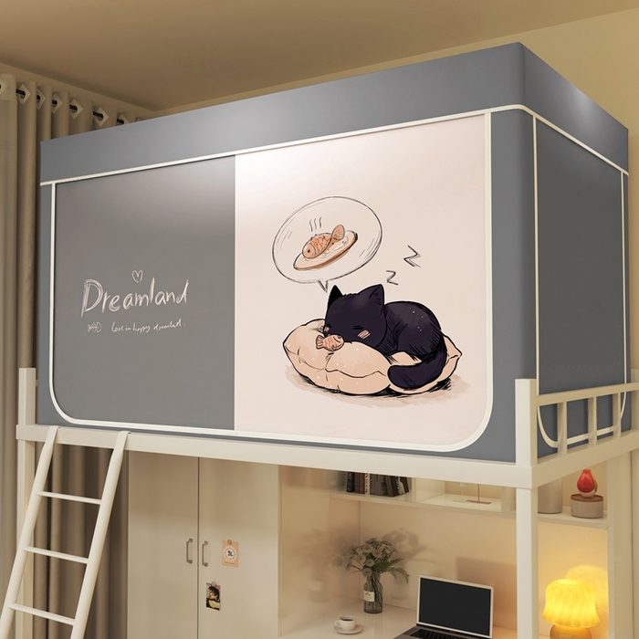 91家纺网 家纺一手货源 找家纺 宅部落 2026新款宅部落学生床帘宿舍上下铺印花无涂层强遮光学生蚊帐 鱼梦喵境