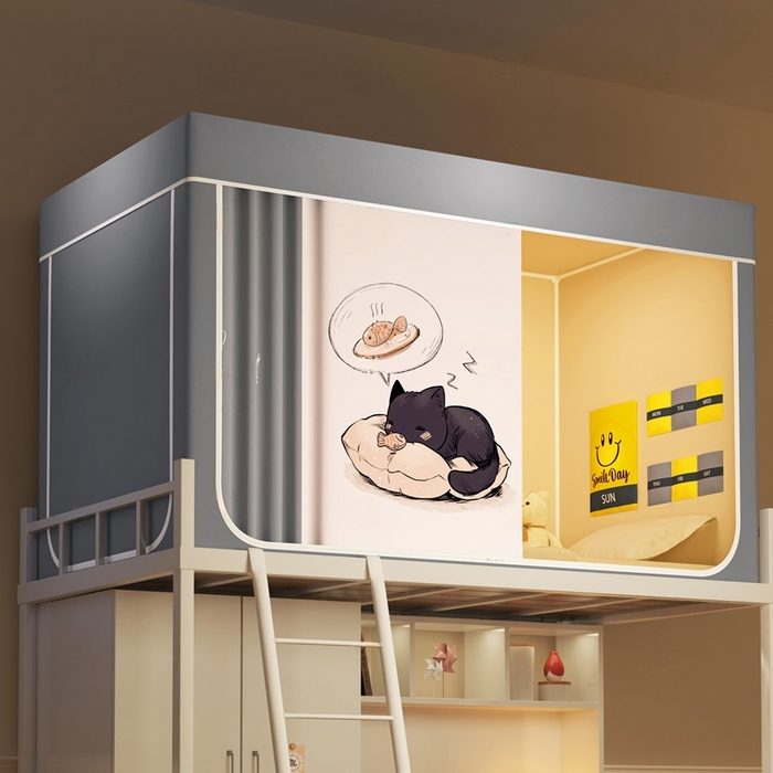 91家纺网 家纺一手货源 找家纺 宅部落 2026新款宅部落学生床帘宿舍上下铺印花无涂层强遮光学生蚊帐 鱼梦喵境