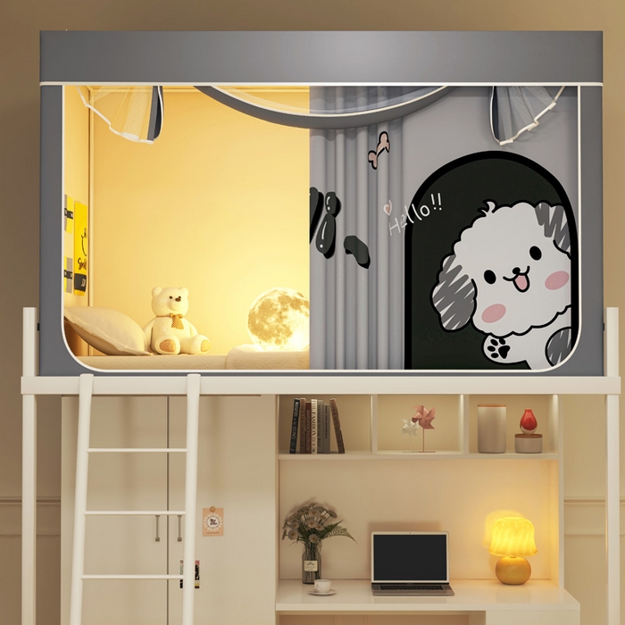 91家纺网 家纺一手货源 找家纺 宅部落 2026新款宅部落学生床帘宿舍上下铺印花无涂层强遮光学生蚊帐 呆萌狗