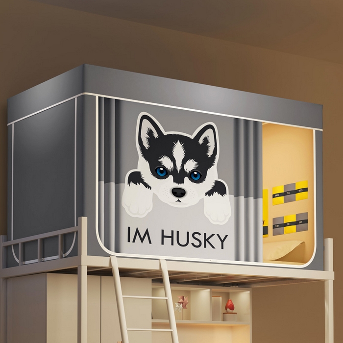 91家纺网 家纺一手货源 找家纺 宅部落 2026新款宅部落学生床帘宿舍上下铺印花无涂层强遮光学生蚊帐 哈士奇