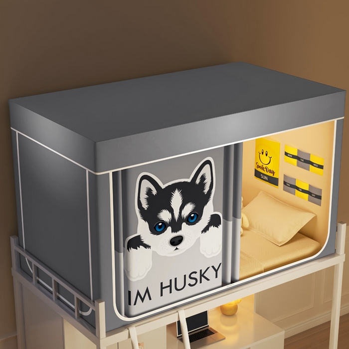 91家纺网 家纺一手货源 找家纺 宅部落 2026新款宅部落学生床帘宿舍上下铺印花无涂层强遮光学生蚊帐 哈士奇