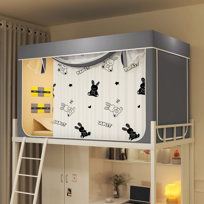 宅部落 2026新款宅部落学生床帘宿舍上下铺印花无涂层强遮光学生蚊帐 黑白兔兔