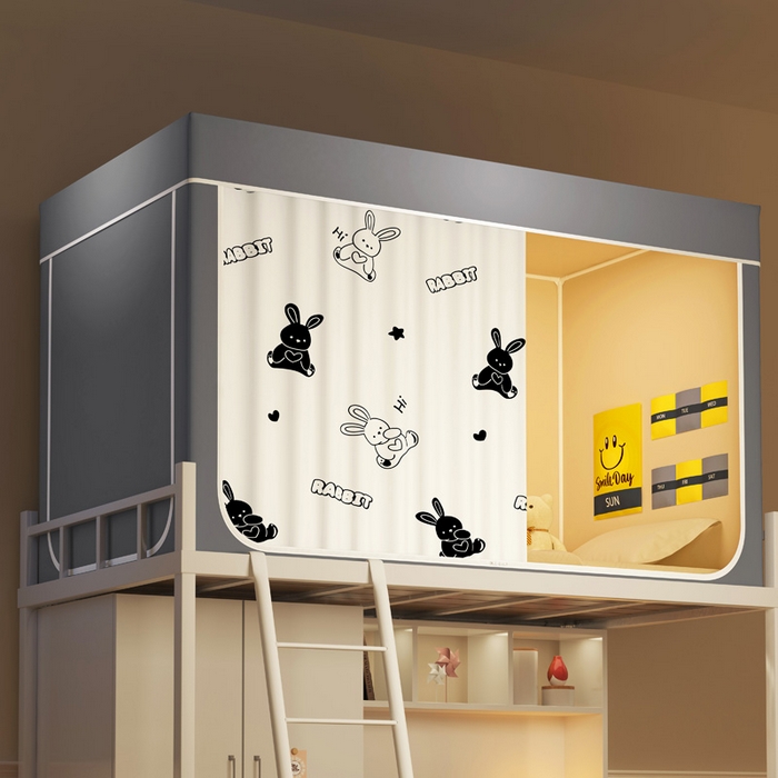 91家纺网 家纺一手货源 找家纺 宅部落 2026新款宅部落学生床帘宿舍上下铺印花无涂层强遮光学生蚊帐 黑白兔兔