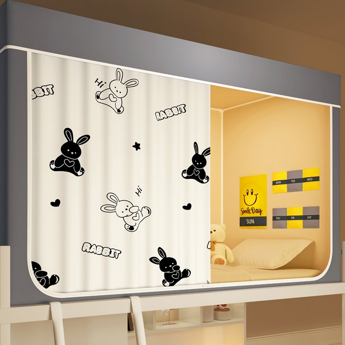 91家纺网 家纺一手货源 找家纺 宅部落 2026新款宅部落学生床帘宿舍上下铺印花无涂层强遮光学生蚊帐 黑白兔兔