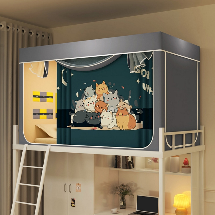 宅部落 2026新款宅部落学生床帘宿舍上下铺印花无涂层强遮光学生蚊帐 猫咪乐园