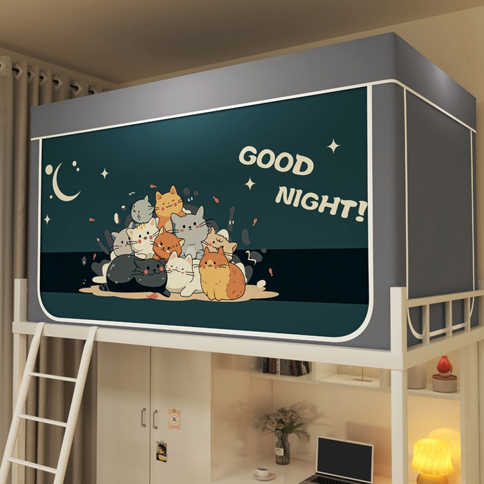 91家纺网 家纺一手货源 找家纺 宅部落 2026新款宅部落学生床帘宿舍上下铺印花无涂层强遮光学生蚊帐 猫咪乐园