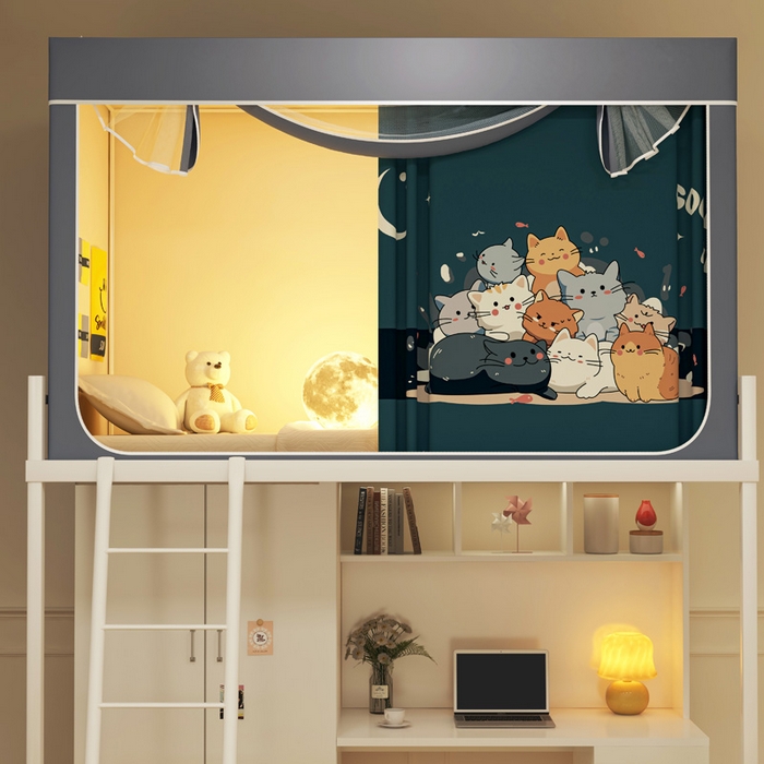 91家纺网 家纺一手货源 找家纺 宅部落 2026新款宅部落学生床帘宿舍上下铺印花无涂层强遮光学生蚊帐 猫咪乐园