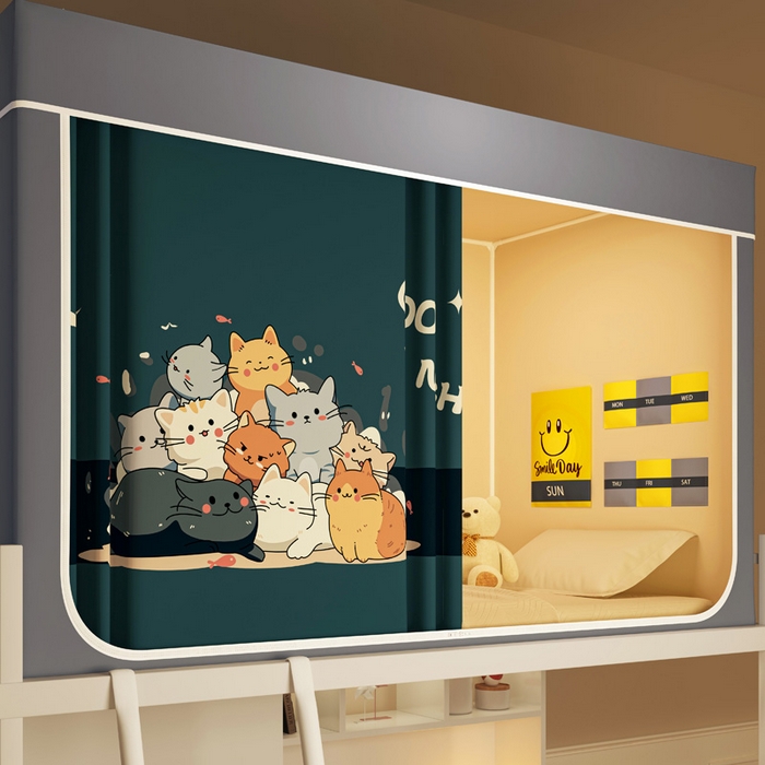 91家纺网 家纺一手货源 找家纺 宅部落 2026新款宅部落学生床帘宿舍上下铺印花无涂层强遮光学生蚊帐 猫咪乐园