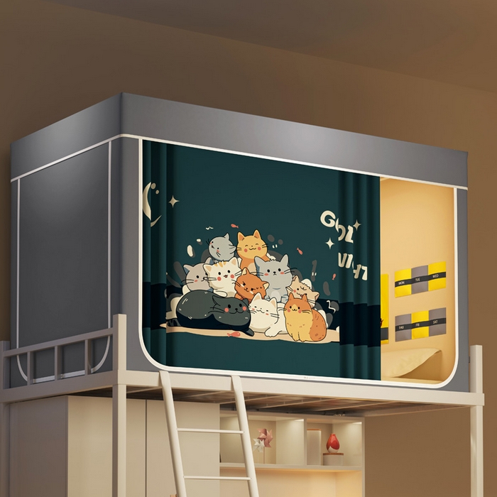 91家纺网 家纺一手货源 找家纺 宅部落 2026新款宅部落学生床帘宿舍上下铺印花无涂层强遮光学生蚊帐 猫咪乐园