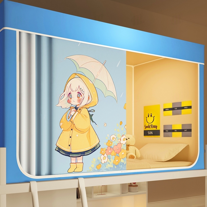 91家纺网 家纺一手货源 找家纺 宅部落 2026新款宅部落学生床帘宿舍上下铺印花无涂层强遮光学生蚊帐 雨中漫步