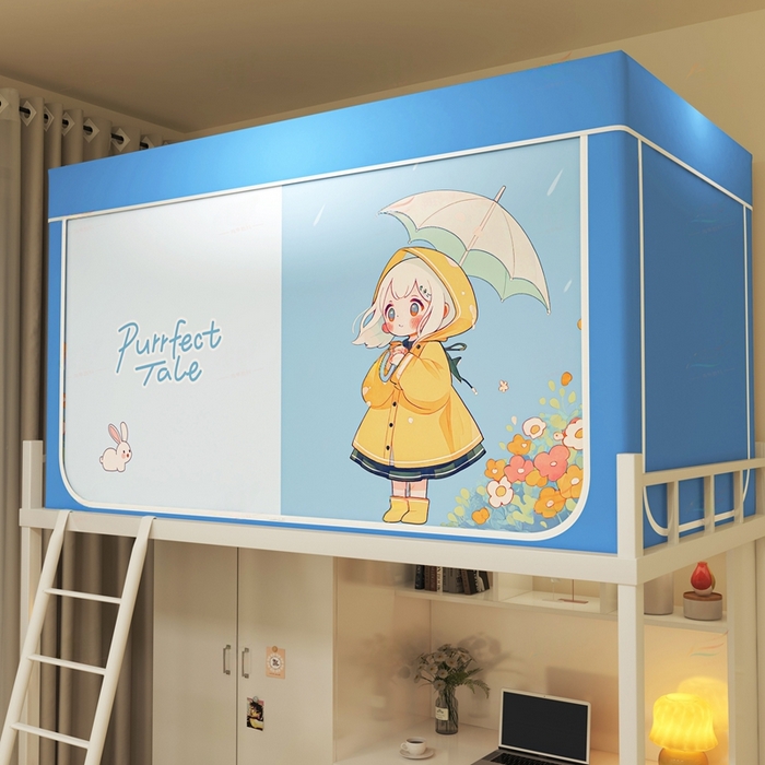 91家纺网 家纺一手货源 找家纺 宅部落 2026新款宅部落学生床帘宿舍上下铺印花无涂层强遮光学生蚊帐 雨中漫步