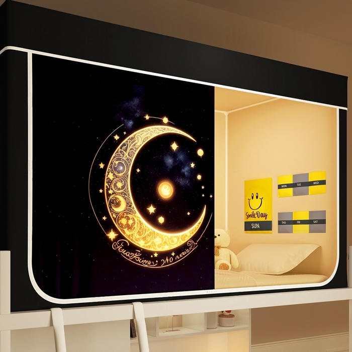 91家纺网 家纺一手货源 找家纺 宅部落 2026新款宅部落学生床帘宿舍上下铺印花无涂层强遮光学生蚊帐 月之晚安