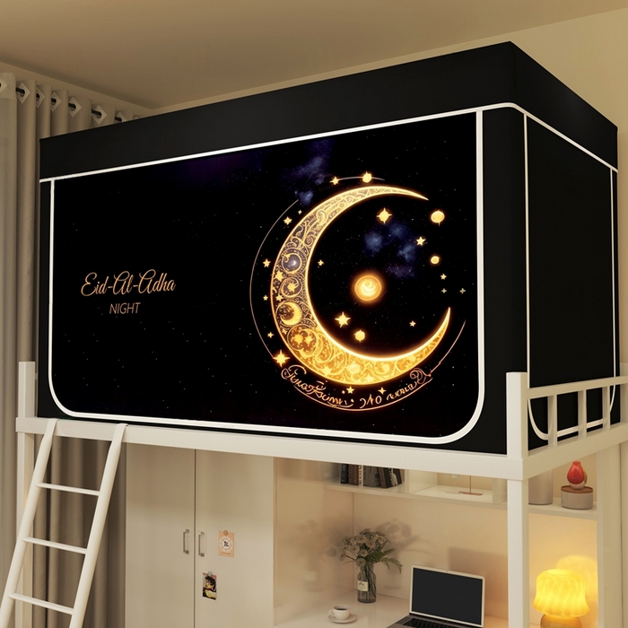 91家纺网 家纺一手货源 找家纺 宅部落 2026新款宅部落学生床帘宿舍上下铺印花无涂层强遮光学生蚊帐 月之晚安