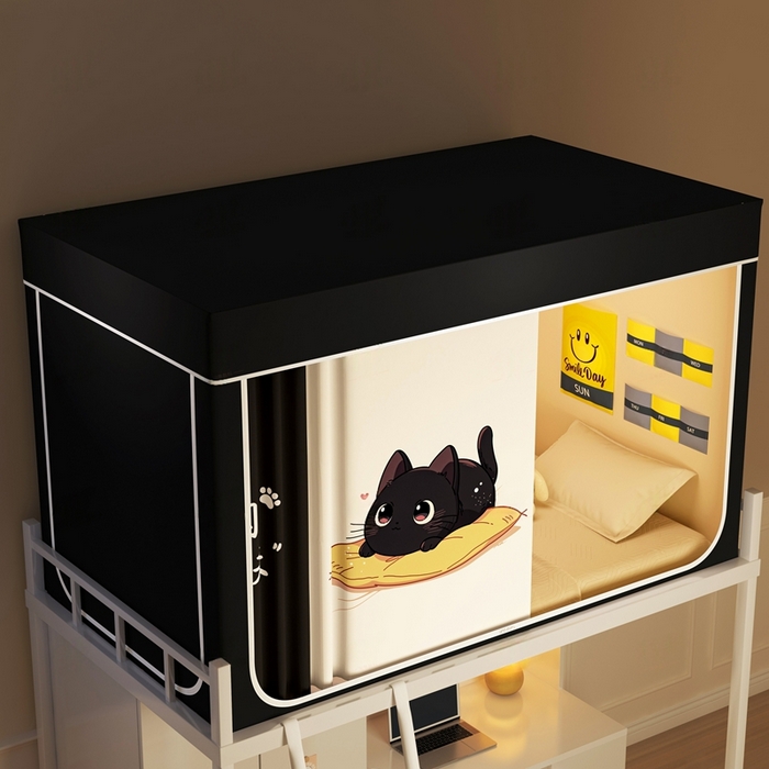 91家纺网 家纺一手货源 找家纺 宅部落 2026新款宅部落学生床帘宿舍上下铺印花无涂层强遮光学生蚊帐 休闲喵生