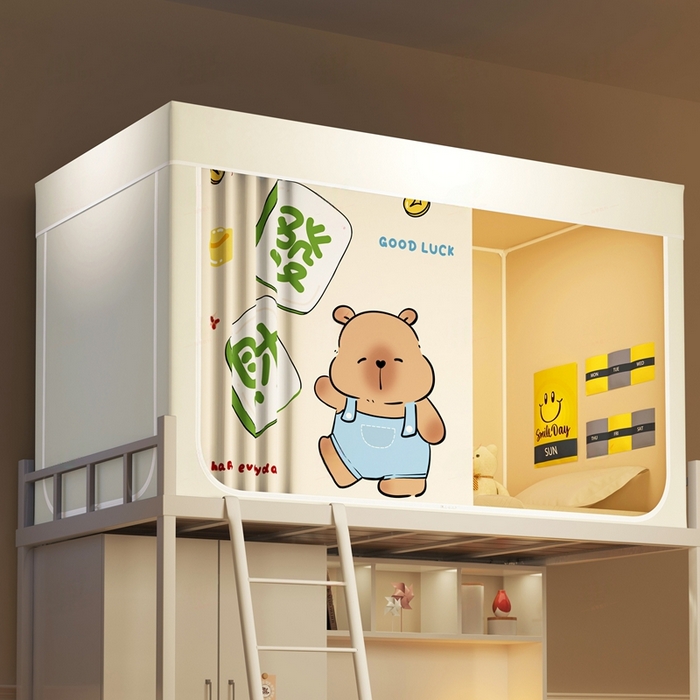 91家纺网 家纺一手货源 找家纺 宅部落 2026新款宅部落学生床帘宿舍上下铺印花无涂层强遮光学生蚊帐 发财卡皮巴拉