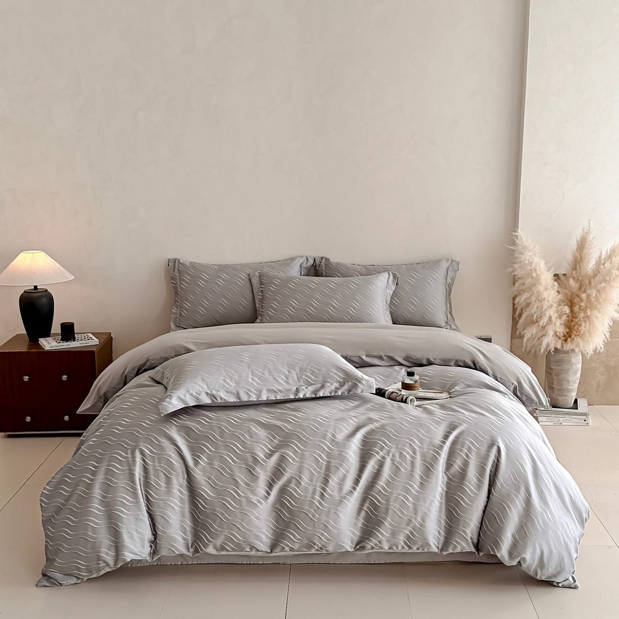 91家纺网 家纺一手货源 找家纺 慕晨 2026新款全棉纯棉文艺质感高级提花高精密四件套高端纯棉4件套直播热款 柔美-灰