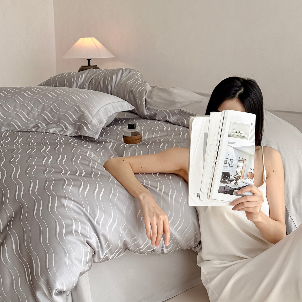 91家纺网 家纺一手货源 找家纺 慕晨 2026新款全棉纯棉文艺质感高级提花高精密四件套高端纯棉4件套直播热款 柔美-灰