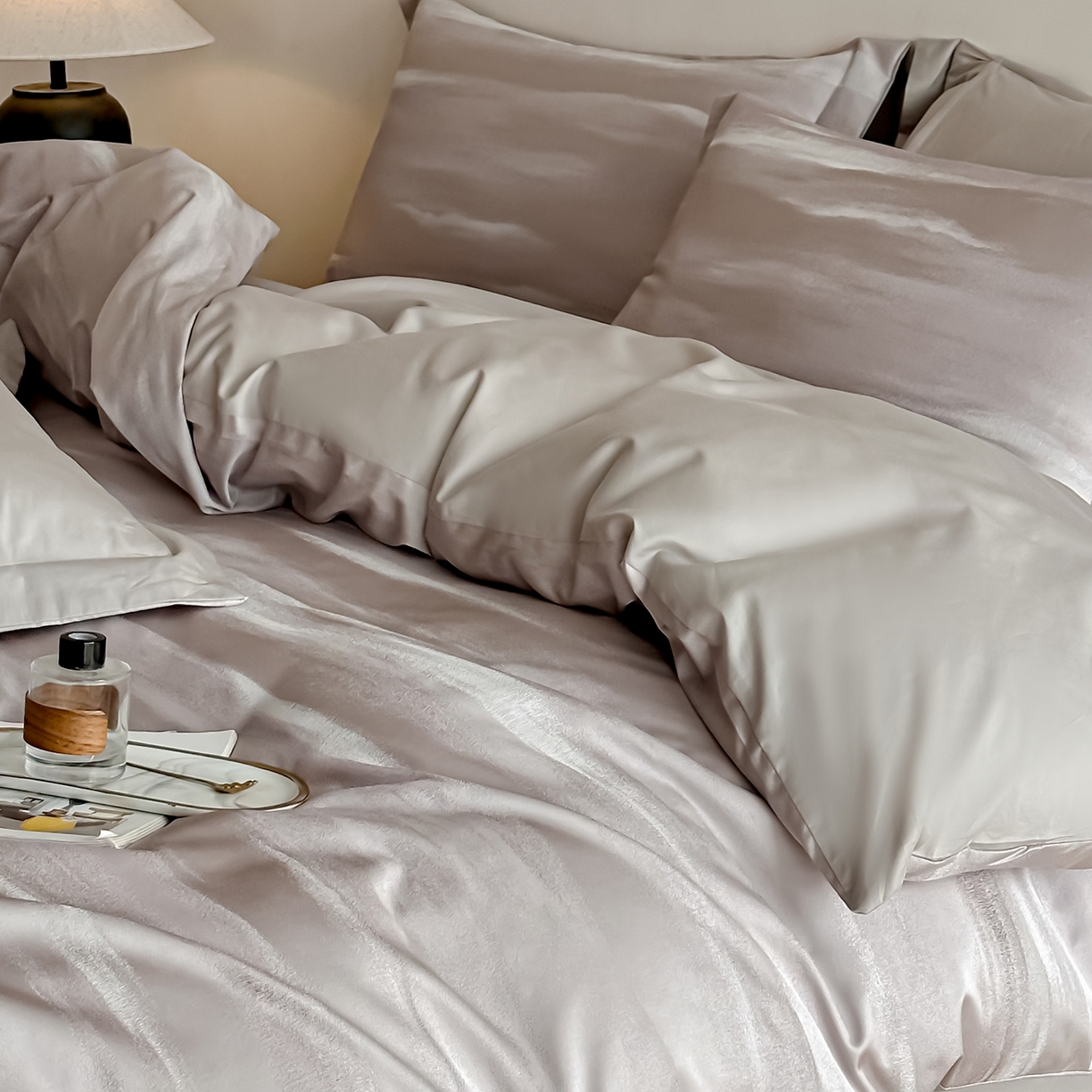 91家纺网 家纺一手货源 找家纺 慕晨 2026新款全棉纯棉文艺质感高级提花高精密四件套高端纯棉4件套直播热款 雅明极光