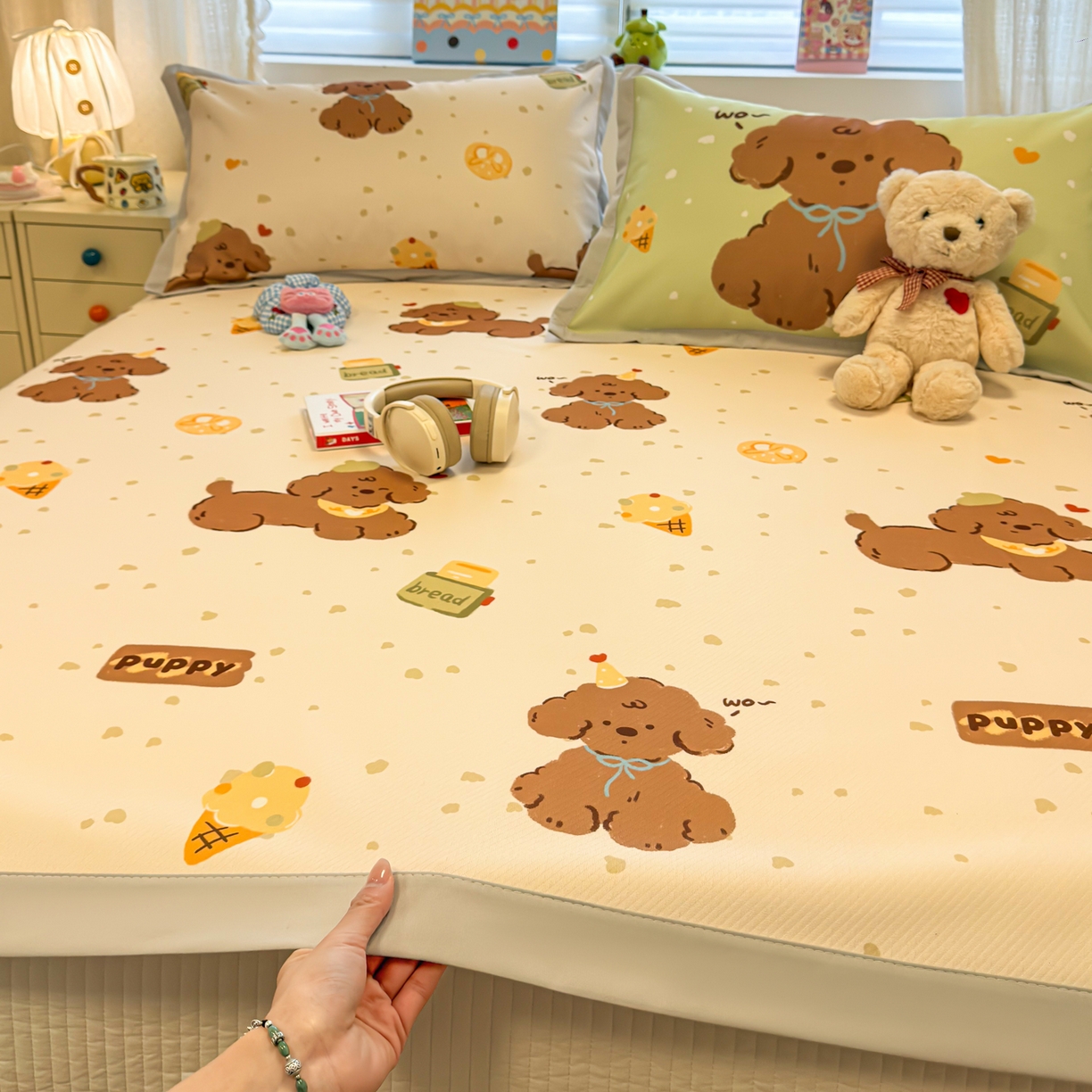 91家纺网 家纺一手货源 找家纺 懒猫家纺 2026春夏新款卡通印花A类凉感冰丝印花凉席席子 冰淇淋小狗