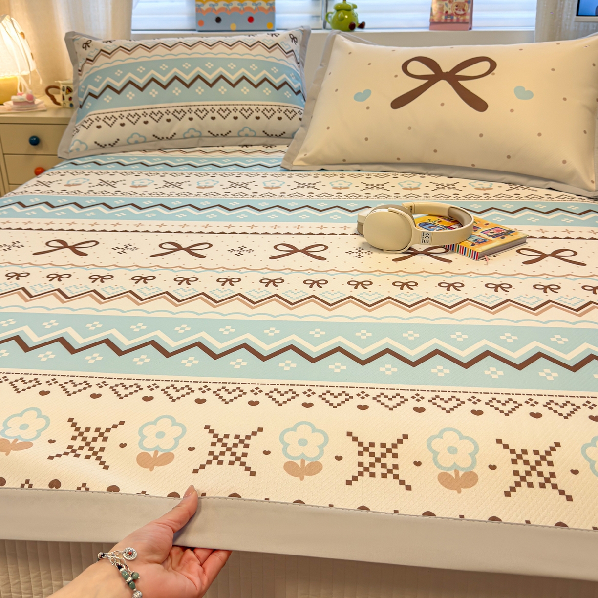 91家纺网 家纺一手货源 找家纺 （总）懒猫家纺 2026春夏新款卡通印花A类凉感冰丝印花凉席席子