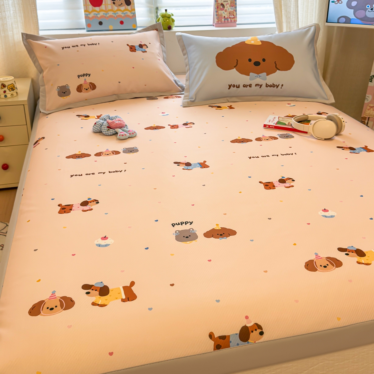 91家纺网 家纺一手货源 找家纺 懒猫家纺 2026春夏新款卡通印花A类凉感冰丝印花凉席席子 彩豆汪汪队