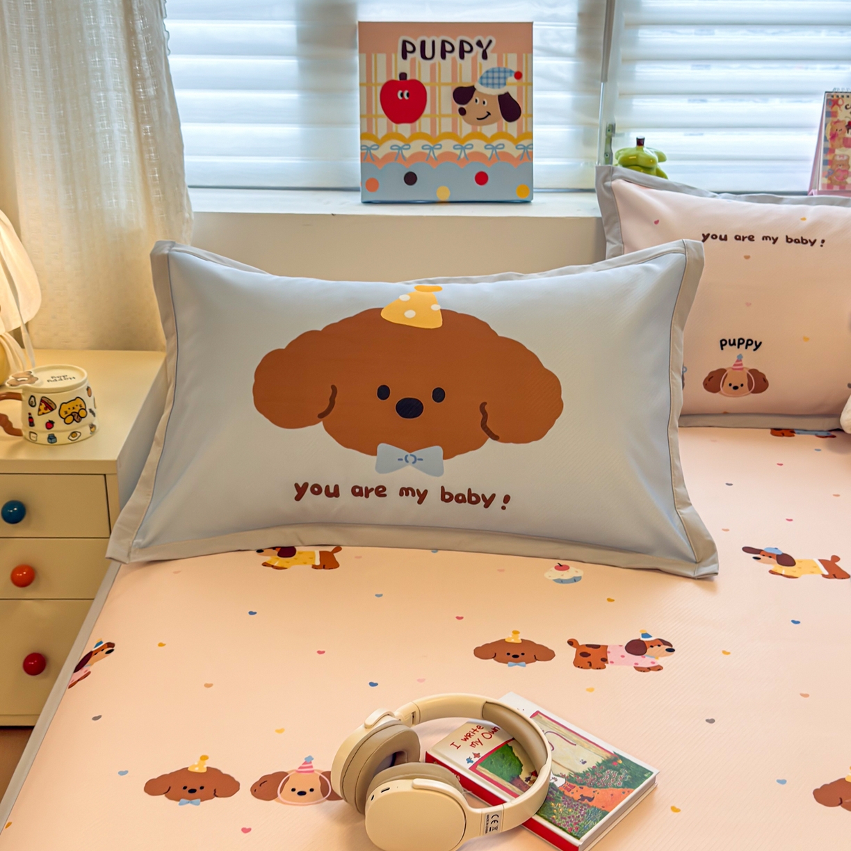 91家纺网 家纺一手货源 找家纺 懒猫家纺 2026春夏新款卡通印花A类凉感冰丝印花凉席席子 彩豆汪汪队