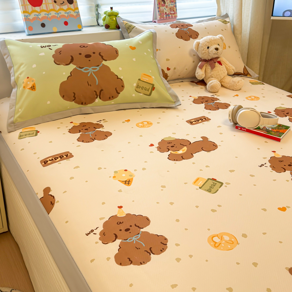 91家纺网 家纺一手货源 找家纺 懒猫家纺 2026春夏新款卡通印花A类凉感冰丝印花凉席席子 冰淇淋小狗