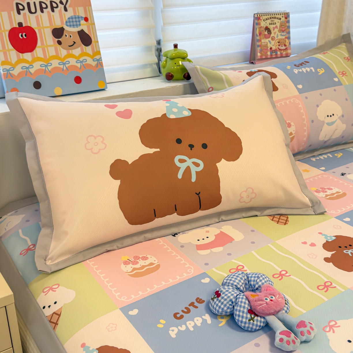 91家纺网 家纺一手货源 找家纺 懒猫家纺 2026春夏新款卡通印花A类凉感冰丝印花凉席席子 彩格萌宠