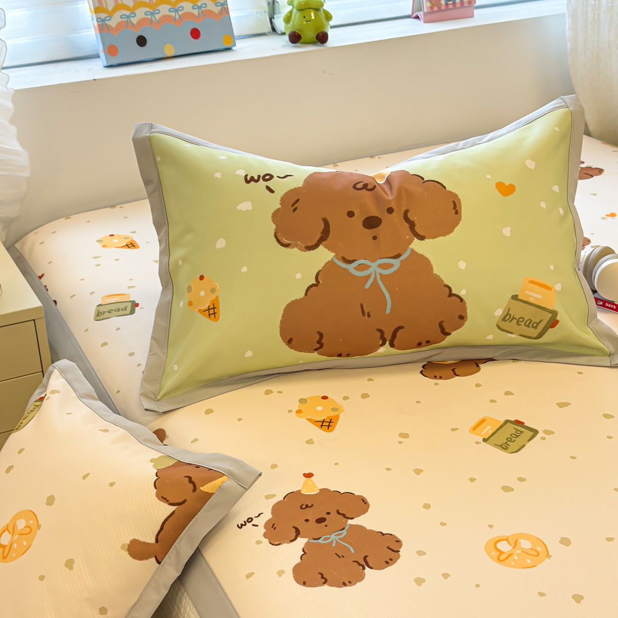 91家纺网 家纺一手货源 找家纺 懒猫家纺 2026春夏新款卡通印花A类凉感冰丝印花凉席席子 冰淇淋小狗