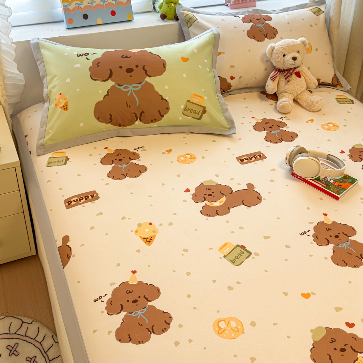 91家纺网 家纺一手货源 找家纺 懒猫家纺 2026春夏新款卡通印花A类凉感冰丝印花凉席席子 冰淇淋小狗