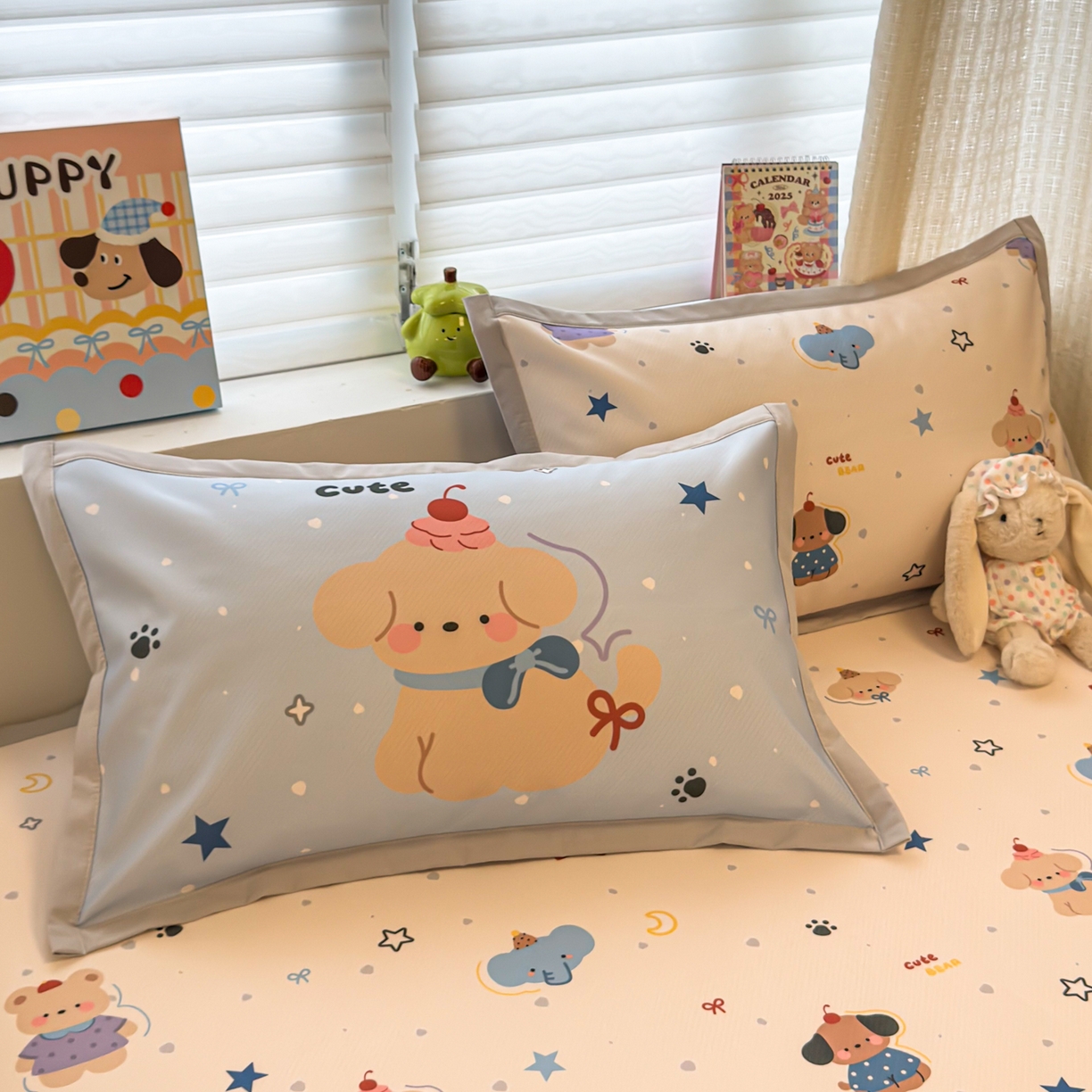 91家纺网 家纺一手货源 找家纺 懒猫家纺 2026春夏新款卡通印花A类凉感冰丝印花凉席席子 星愿萌宠