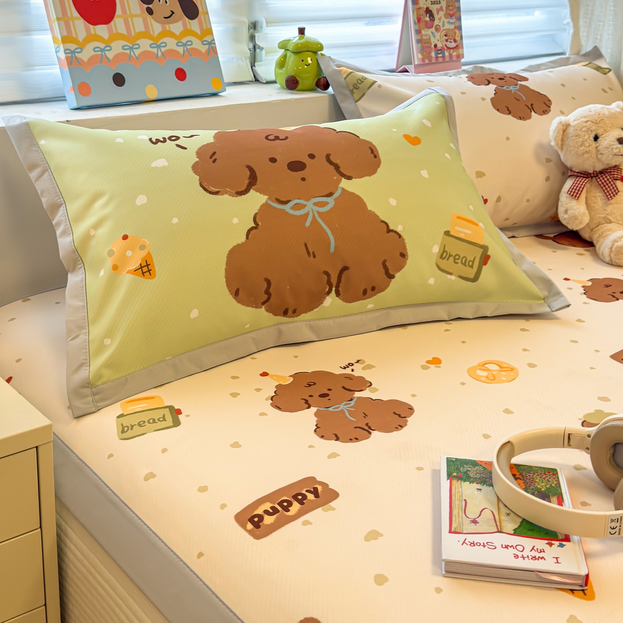 91家纺网 家纺一手货源 找家纺 懒猫家纺 2026春夏新款卡通印花A类凉感冰丝印花凉席席子 冰淇淋小狗