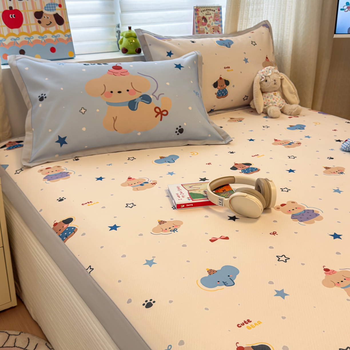 91家纺网 家纺一手货源 找家纺 懒猫家纺 2026春夏新款卡通印花A类凉感冰丝印花凉席席子 星愿萌宠