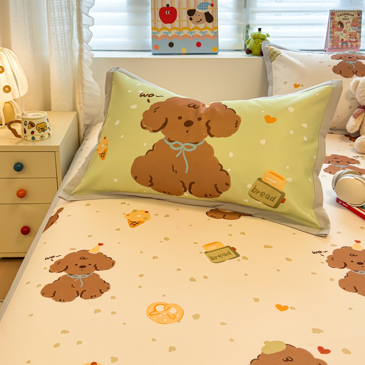 91家纺网 家纺一手货源 找家纺 懒猫家纺 2026春夏新款卡通印花A类凉感冰丝印花凉席席子 冰淇淋小狗