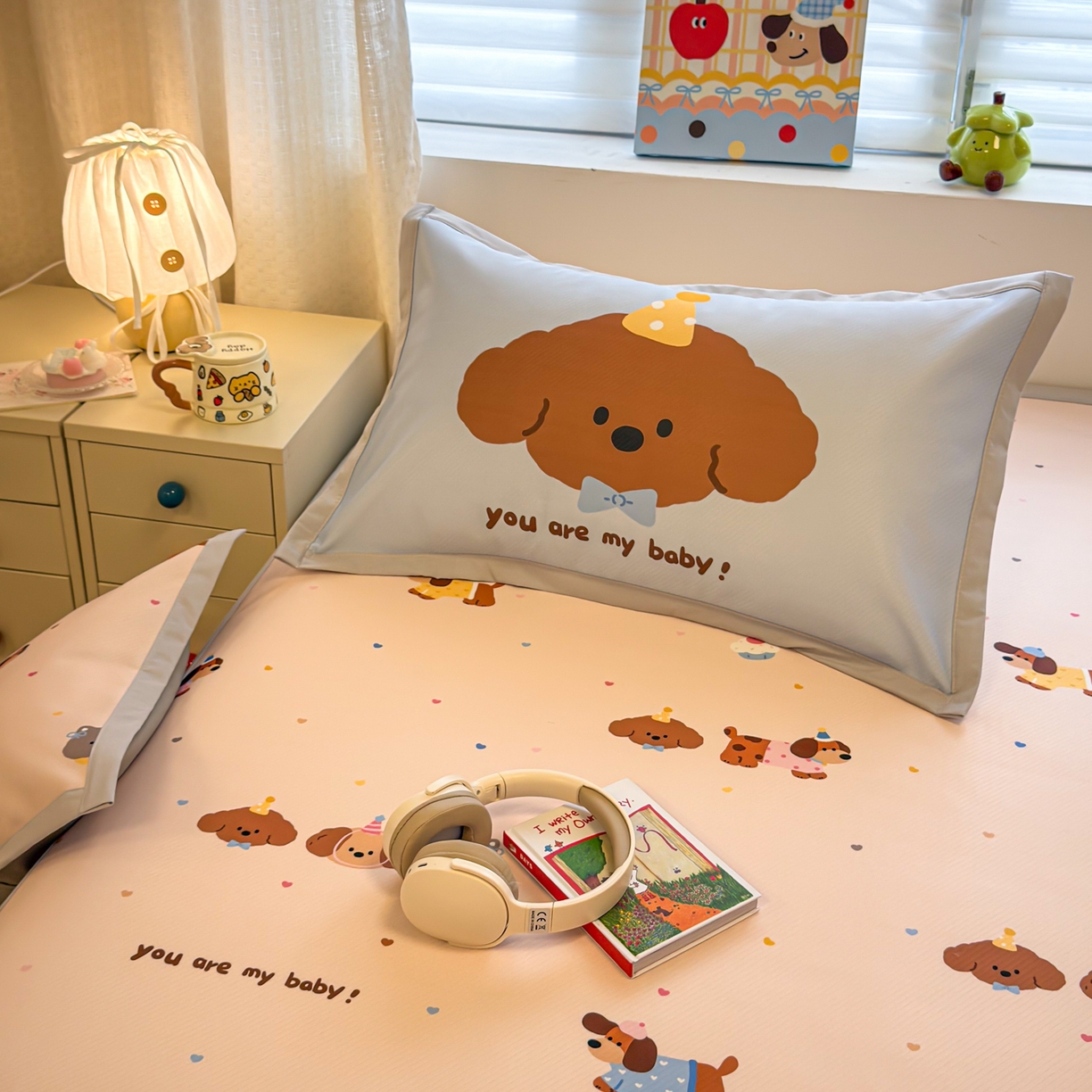 91家纺网 家纺一手货源 找家纺 懒猫家纺 2026春夏新款卡通印花A类凉感冰丝印花凉席席子 彩豆汪汪队