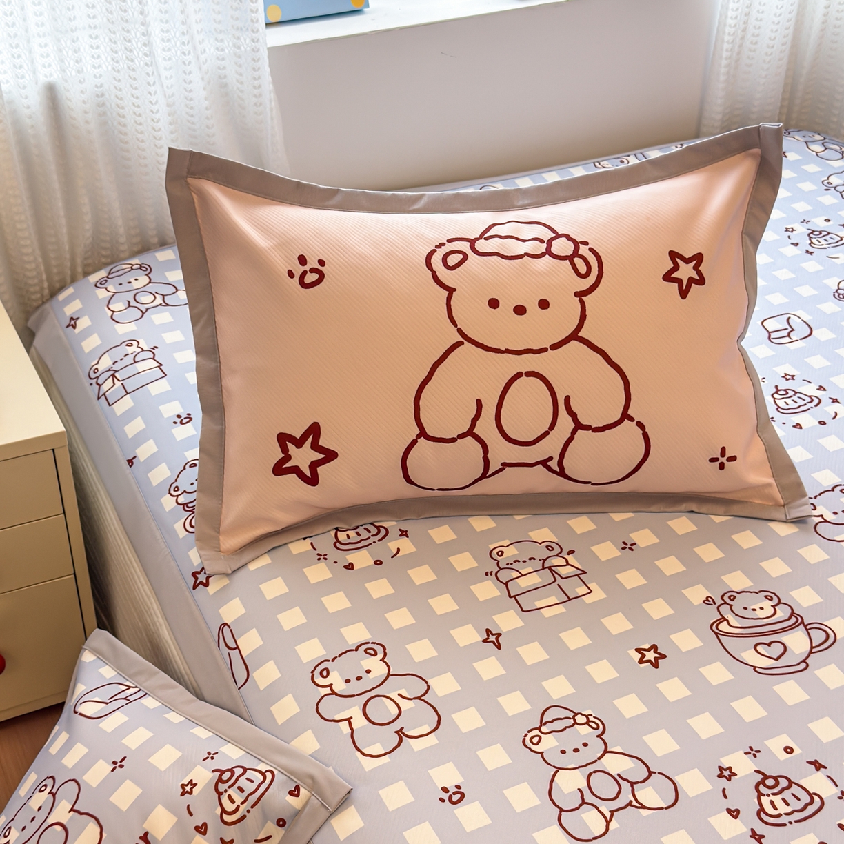 91家纺网 家纺一手货源 找家纺 懒猫家纺 2026春夏新款卡通印花A类凉感冰丝印花凉席席子 礼物小熊