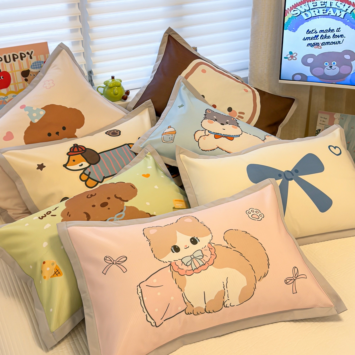 91家纺网 家纺一手货源 找家纺 懒猫家纺 2026春夏新款卡通印花A类凉感冰丝印花凉席席子 组合图仅供展示不可下单