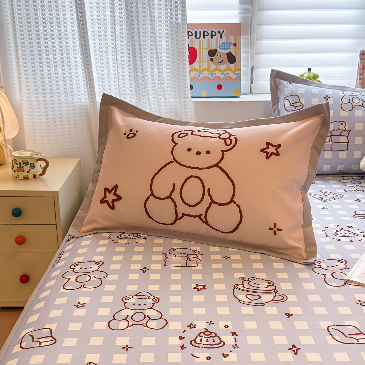 91家纺网 家纺一手货源 找家纺 懒猫家纺 2026春夏新款卡通印花A类凉感冰丝印花凉席席子 礼物小熊