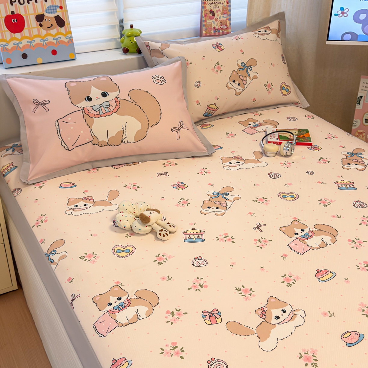 91家纺网 家纺一手货源 找家纺 懒猫家纺 2026春夏新款卡通印花A类凉感冰丝印花凉席席子 甜心茶语