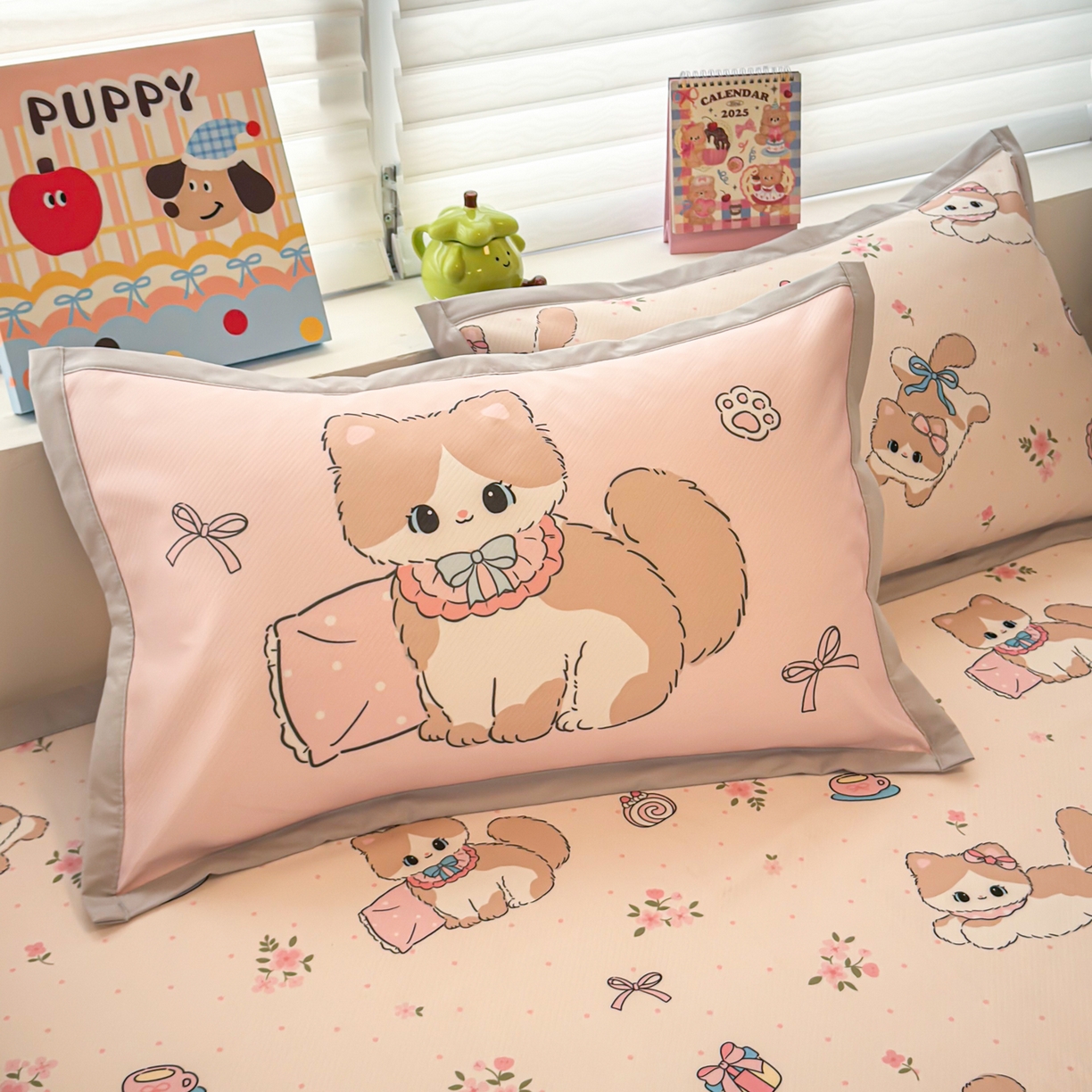 91家纺网 家纺一手货源 找家纺 懒猫家纺 2026春夏新款卡通印花A类凉感冰丝印花凉席席子 甜心茶语