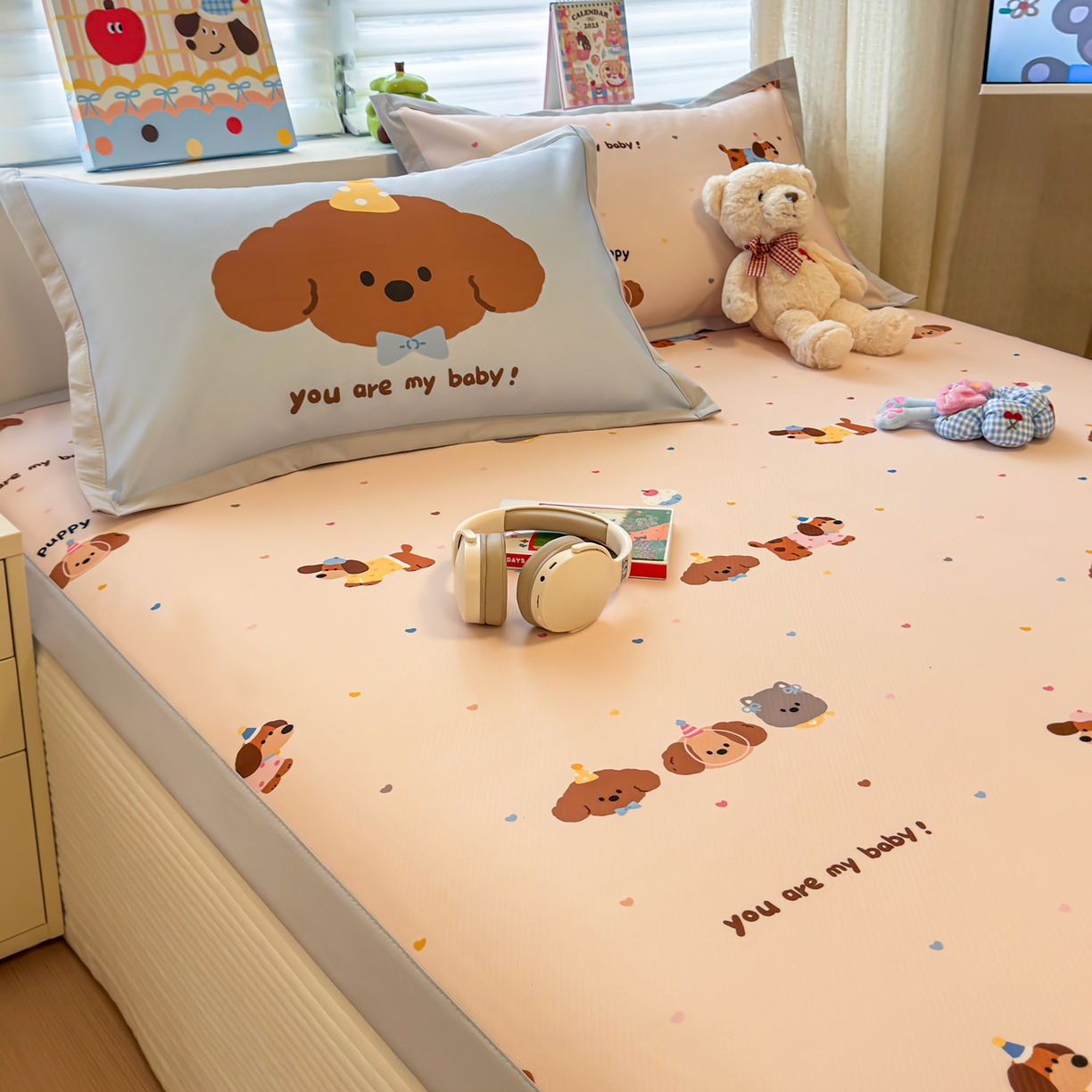 91家纺网 家纺一手货源 找家纺 懒猫家纺 2026春夏新款卡通印花A类凉感冰丝印花凉席席子 彩豆汪汪队