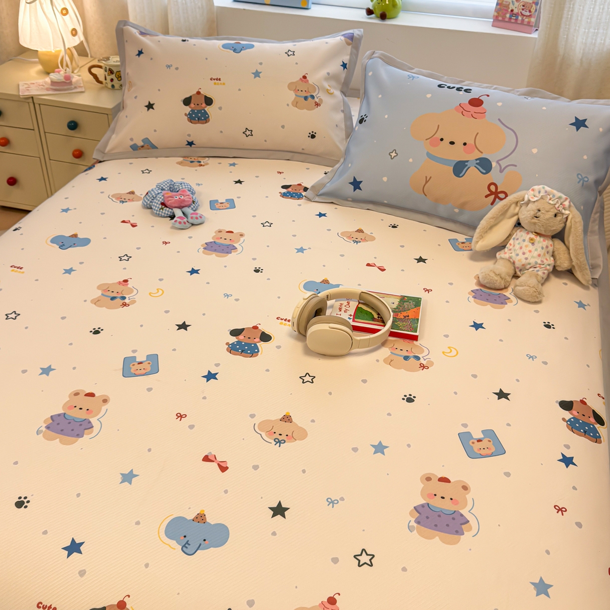 91家纺网 家纺一手货源 找家纺 懒猫家纺 2026春夏新款卡通印花A类凉感冰丝印花凉席席子 星愿萌宠