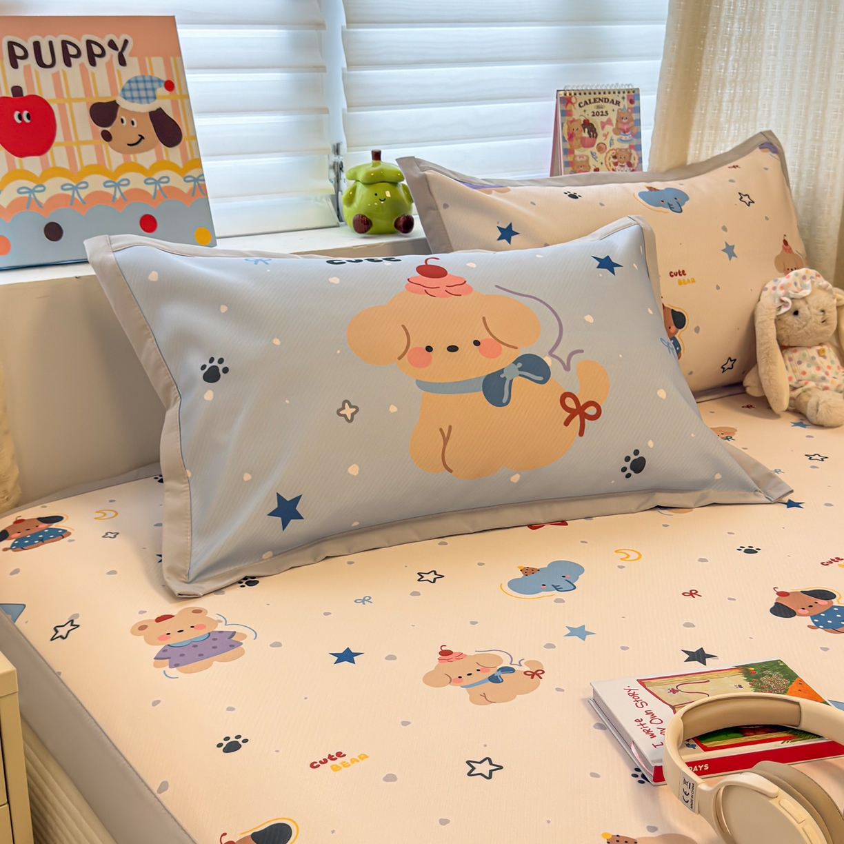 91家纺网 家纺一手货源 找家纺 懒猫家纺 2026春夏新款卡通印花A类凉感冰丝印花凉席席子 星愿萌宠