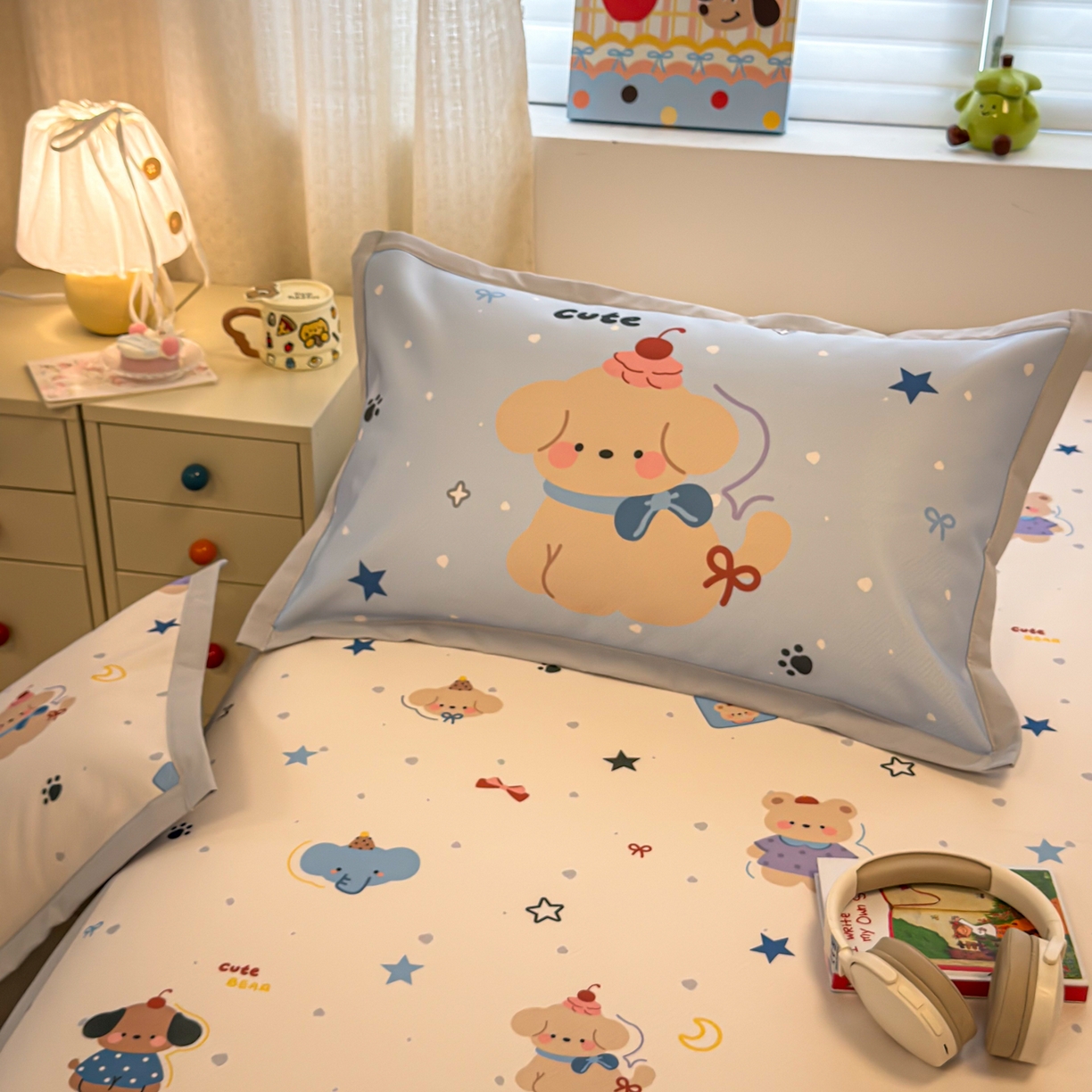 91家纺网 家纺一手货源 找家纺 懒猫家纺 2026春夏新款卡通印花A类凉感冰丝印花凉席席子 星愿萌宠